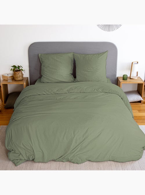 Parure housse de couette polyester vert olive - Kiabi