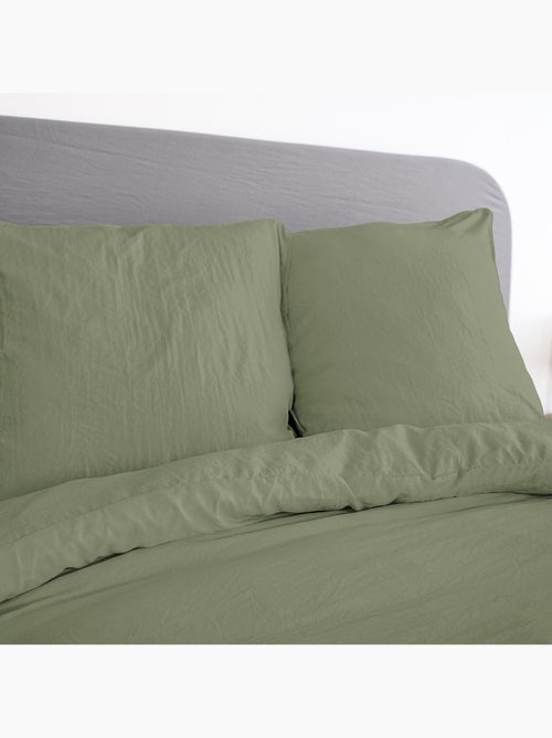 Parure housse de couette polyester vert olive - Kiabi