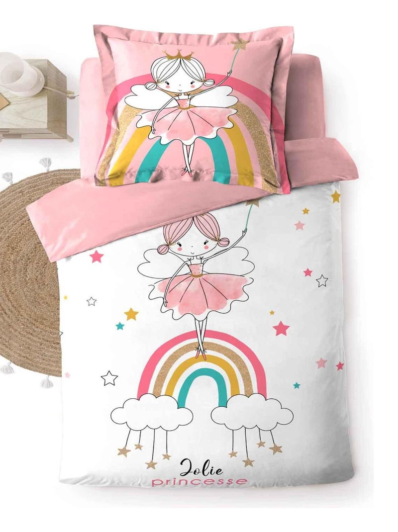 Parure housse de couette Princesse Arc-en-ciel Rose - Kiabi