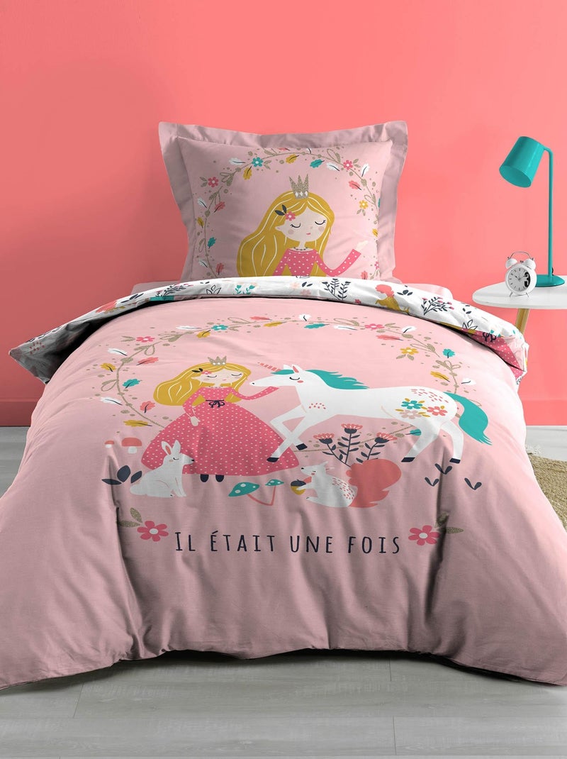 Parure housse de couette Princesse et Licorne Rose - Kiabi