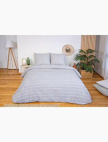 Parure housse de couette rayée gris palomagia – microfibre lavée 240x260cm