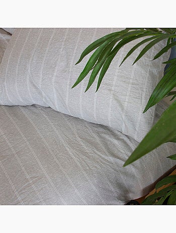 Parure housse de couette rayée gris palomagia – microfibre lavée 240x260cm