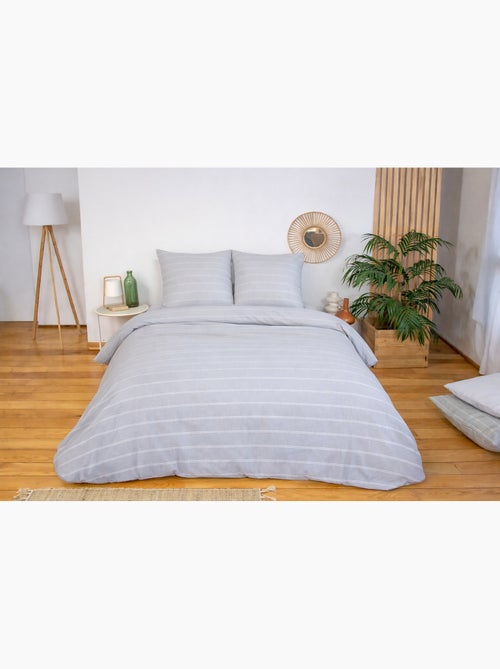 Parure housse de couette rayée gris palomagia – microfibre lavée 240x260cm - Kiabi Parure housse de couette rayée gris palomagia – microfibre lavée 240x260cm - Kiabi