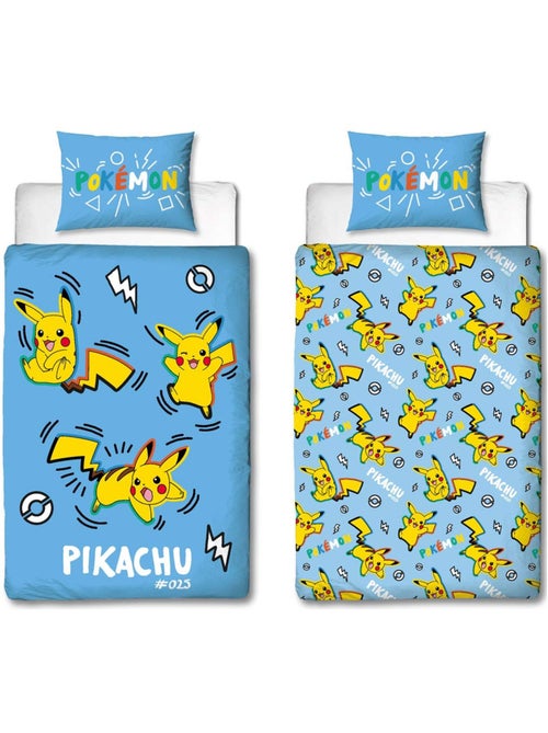 Parure housse de couette réversible 'Pokémon' Pikachu 140 x 200 cm – 63 x 63 cm - Kiabi