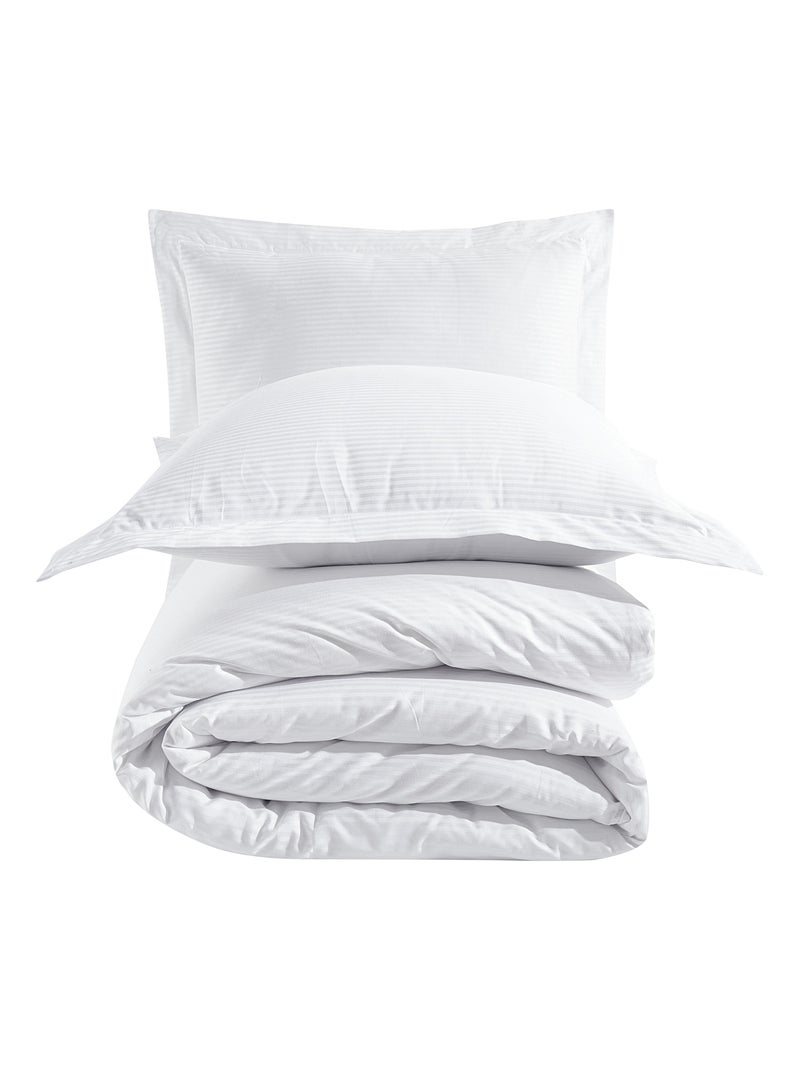 Parure housse de couette satin de coton rayé Blanc - Kiabi