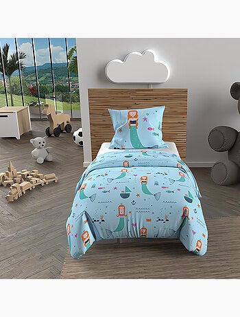 Parure housse de couette SIRENES, 100% coton 57 fils/cm2, par Soleil d'Ocre avec 1 taie d'oreiller