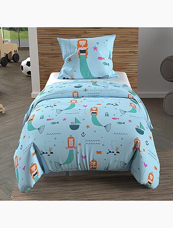 Parure housse de couette SIRENES, 100% coton 57 fils/cm2, par Soleil d'Ocre avec 1 taie d'oreiller