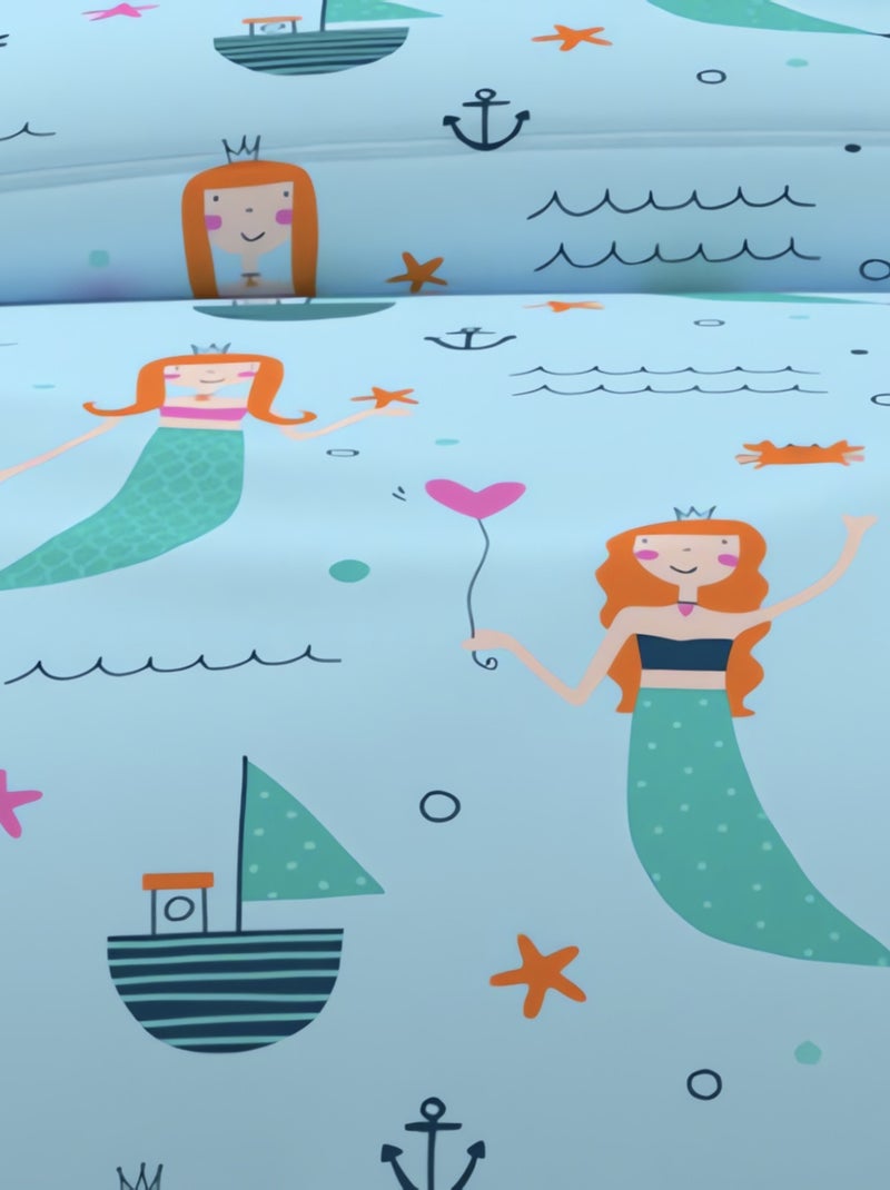 Parure housse de couette SIRENES, 100% coton 57 fils/cm2, par Soleil d'Ocre avec 1 taie d'oreiller Bleu - Kiabi