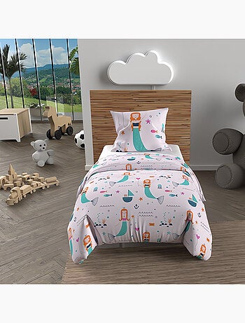 Parure housse de couette SIRENES, 100% coton 57 fils/cm2, par Soleil d'Ocre avec 1 taie d'oreiller