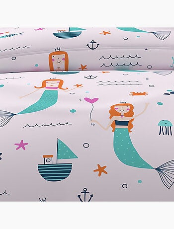 Parure housse de couette SIRENES, 100% coton 57 fils/cm2, par Soleil d'Ocre avec 1 taie d'oreiller