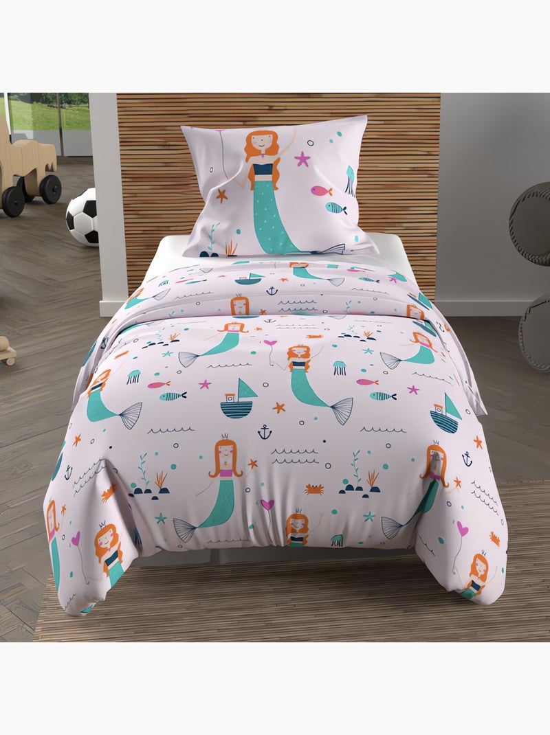 Parure housse de couette SIRENES, 100% coton 57 fils/cm2, par Soleil d'Ocre avec 1 taie d'oreiller Rose - Kiabi
