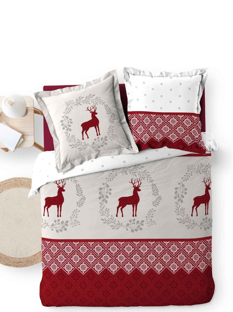 Parure Housse de couette + taie Collection Ambiance montagnarde Rouge - Kiabi