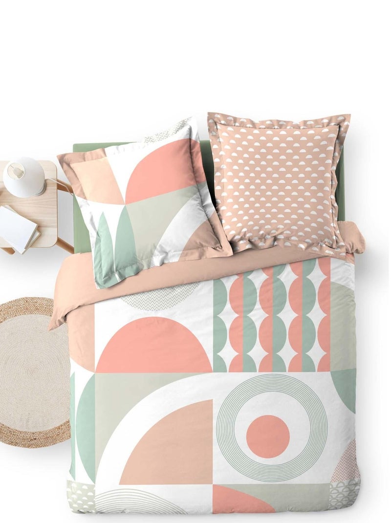 Parure Housse de couette + taie Collection Cercles Rose - Kiabi