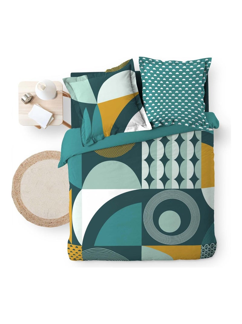 Parure Housse de couette + taie Collection Cercles Vert - Kiabi