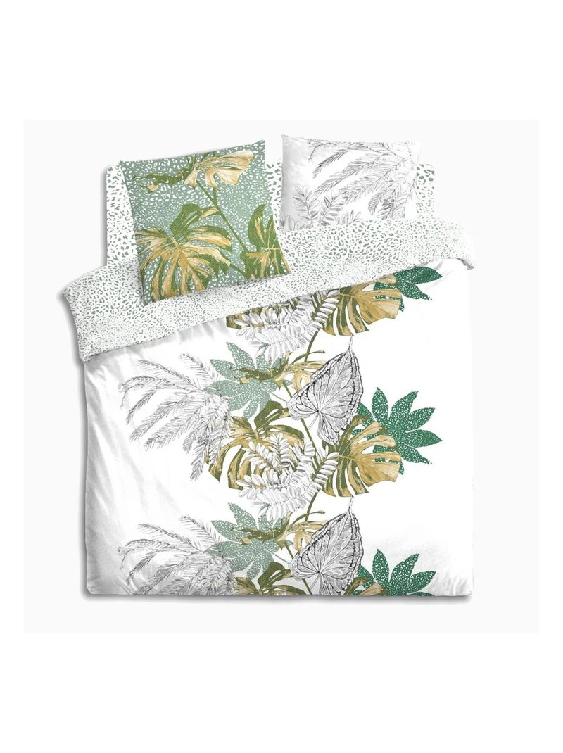 Parure Housse de couette + taie Collection Feuilles de monstera Blanc - Kiabi