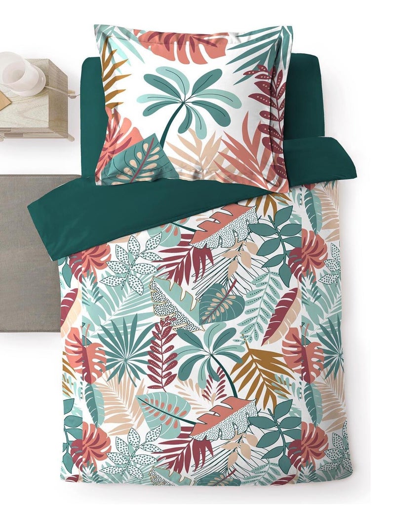 Parure Housse de couette + taie Collection Feuilles Jacalas Blanc - Kiabi