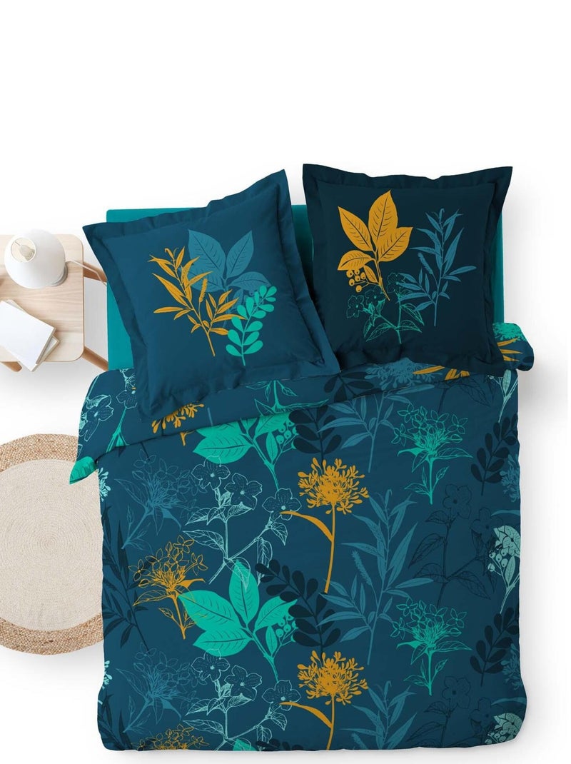 Parure Housse de couette + taie Collection Fleurs d'été Bleu marine - Kiabi
