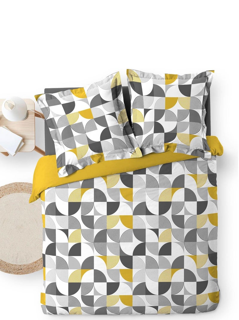 Parure Housse de couette + taie Collection Géo-Rythme Gris - Kiabi