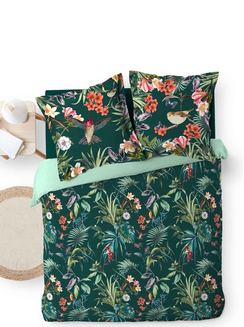 Parure Housse de couette + taie Collection Oiseaux Feerie Vert - Kiabi