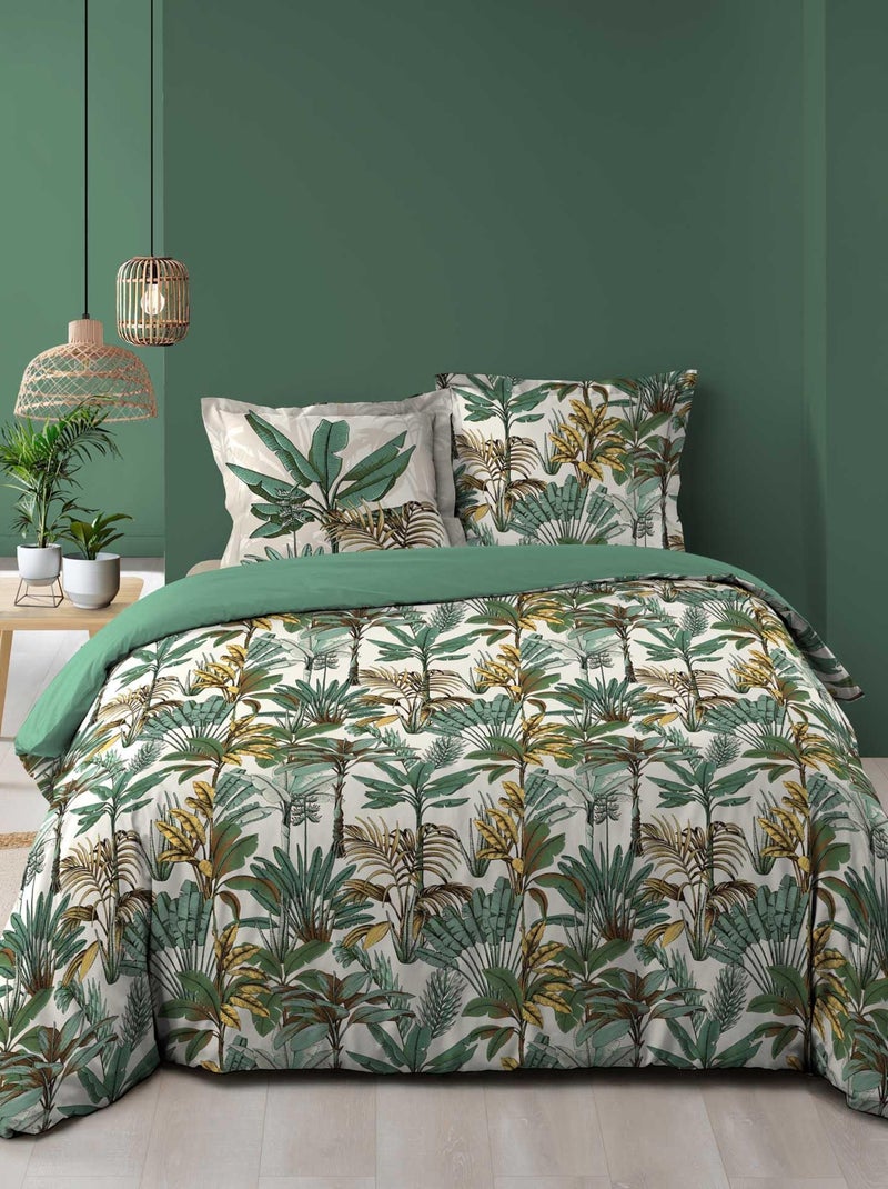 Parure Housse de couette + taie Collection Palmiers tropicaux Vert - Kiabi
