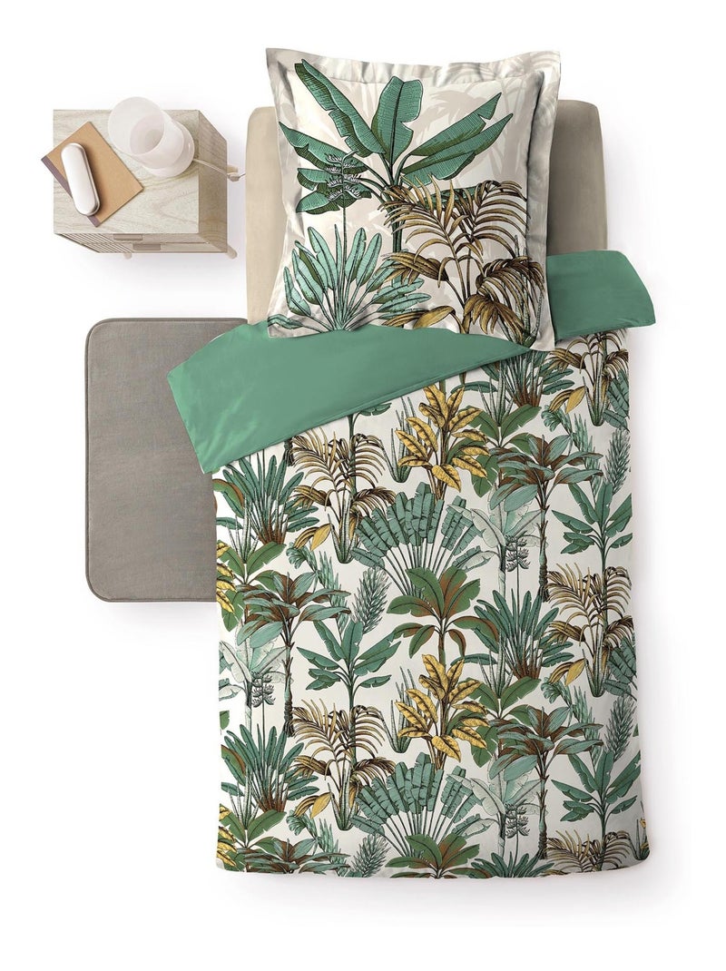 Parure Housse de couette + taie Collection Palmiers tropicaux Vert - Kiabi