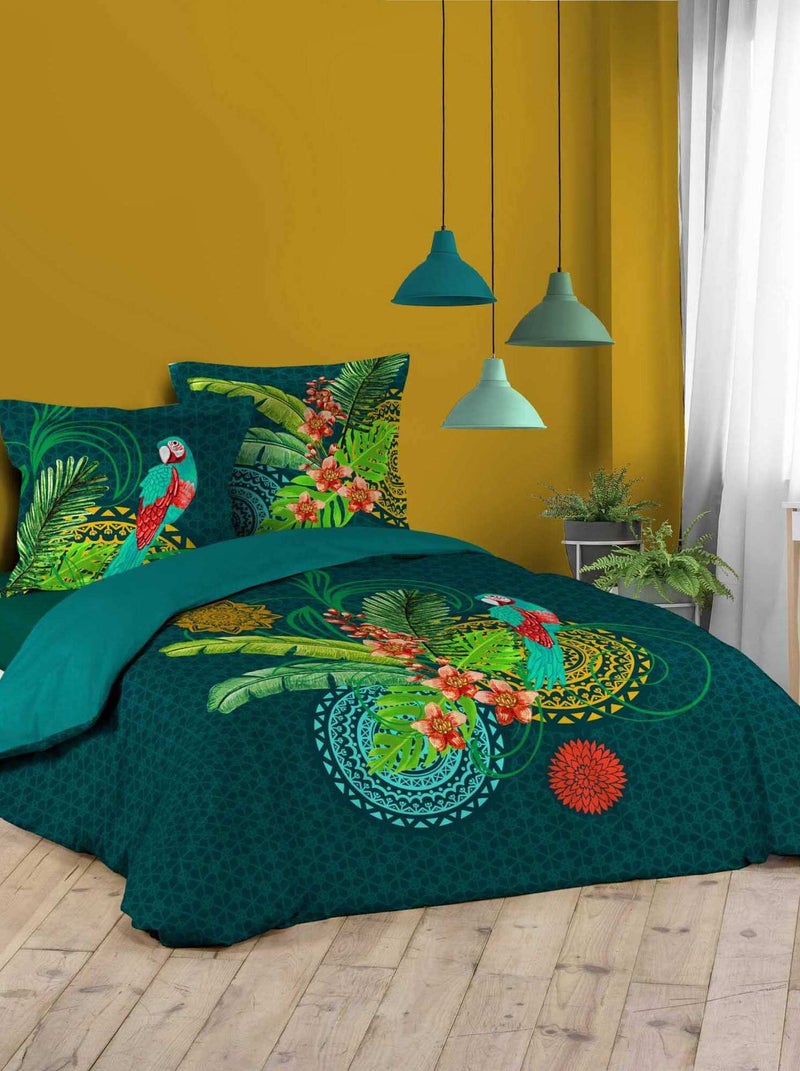 Parure Housse de couette + taie Collection Perroquet Calateas Vert - Kiabi