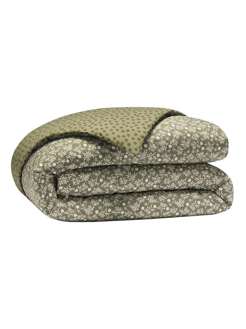Parure Housse de couette + Taie d'oreiller carrée en lyocell, LENA Vert kaki - Kiabi