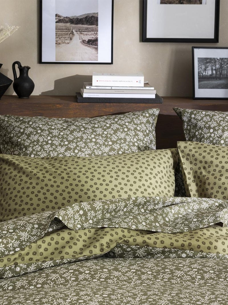 Parure Housse de couette + Taie d'oreiller carrée en lyocell, LENA Vert kaki - Kiabi