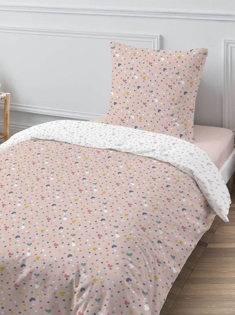 Parure housse de couette + taie d'oreiller 'cœurs' Rose - Kiabi