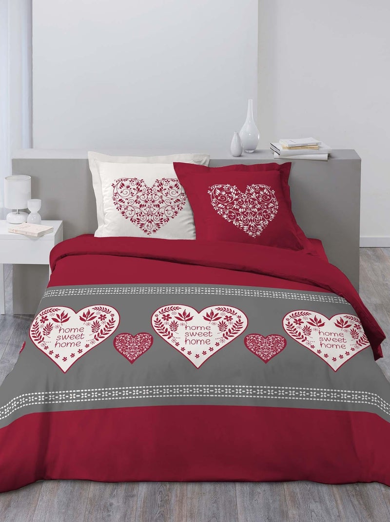 Parure Housse de couette + taie Home Sweet Home Rouge - Kiabi