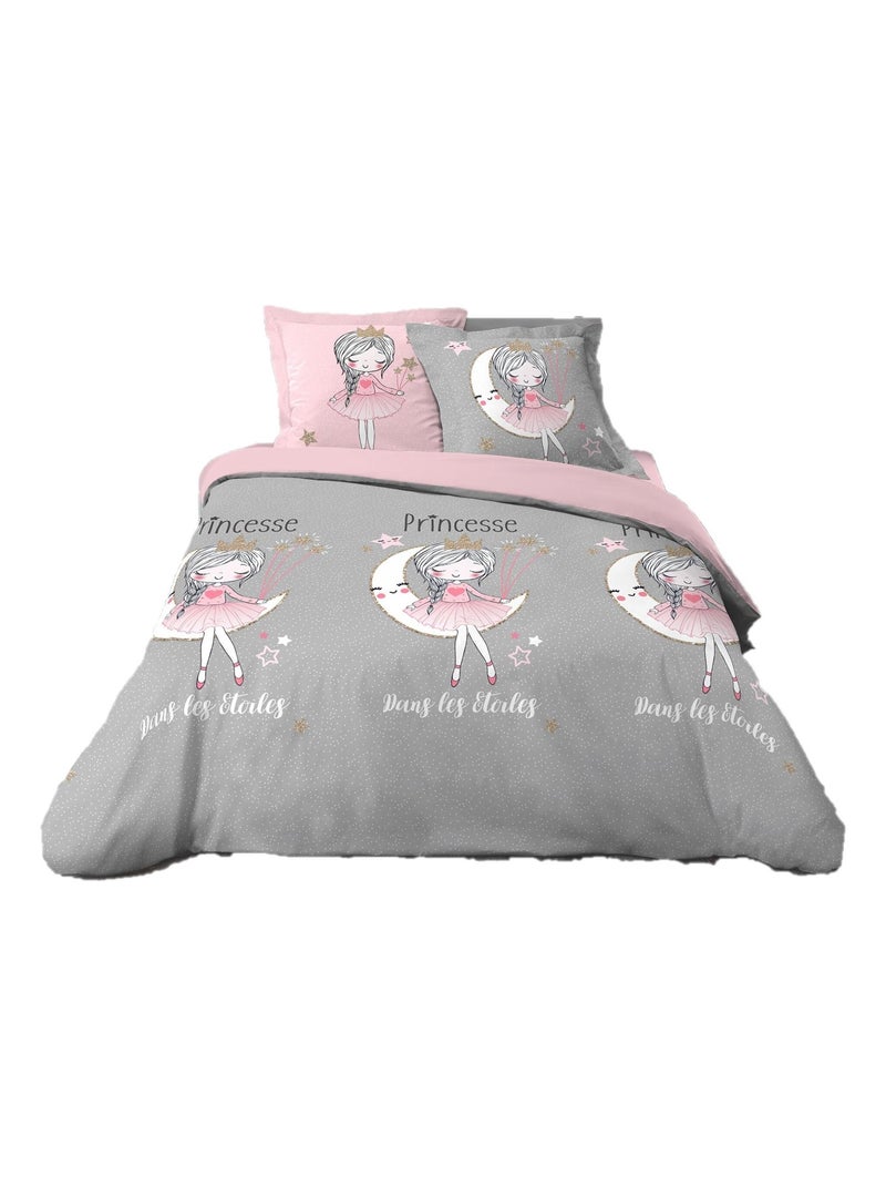 Parure Housse de couette + taie Princesse et Etoile Gris - Kiabi