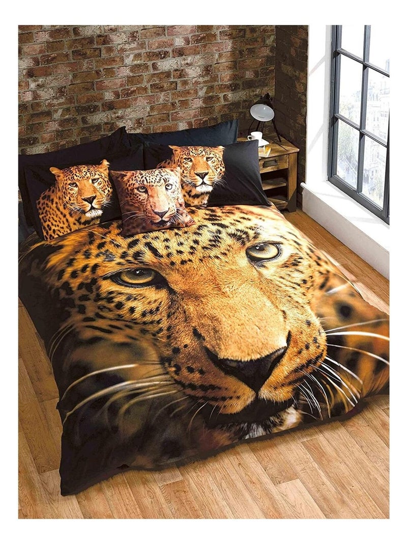 Parure housse de couette + taies 220 x 230 cm Leopard Marron - Kiabi