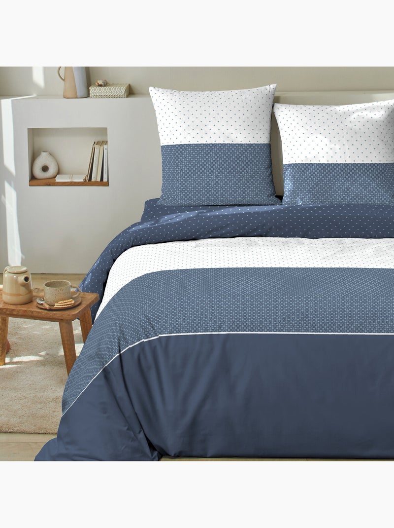 Parure housse de couette + taie(s) coton cini Bleu - Kiabi