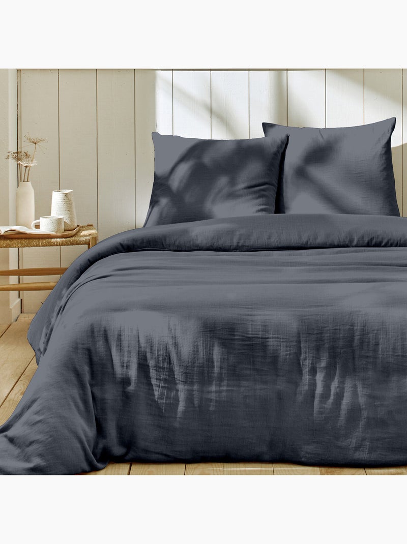 Parure housse de couette + taie(s) gaze coton ozen Bleu jean - Kiabi