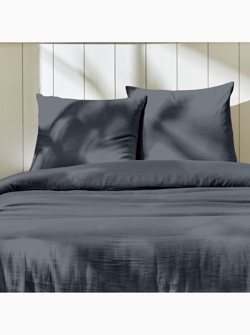 Parure housse de couette + taie(s) gaze coton ozen Bleu jean - Kiabi