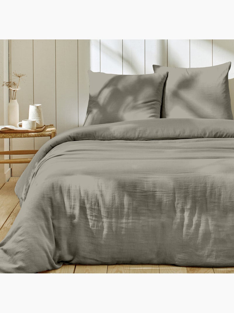 Parure housse de couette + taie(s) gaze coton ozen Gris galet - Kiabi