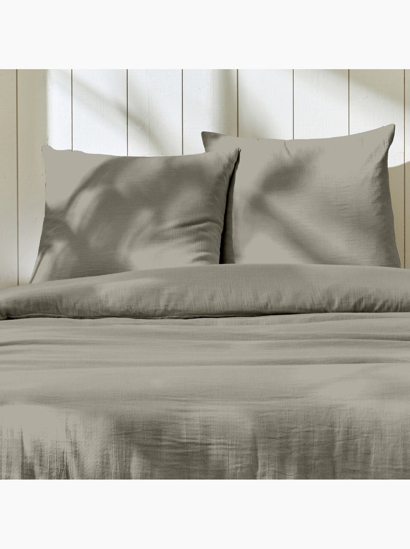 Parure housse de couette + taie(s) gaze coton ozen Gris galet - Kiabi
