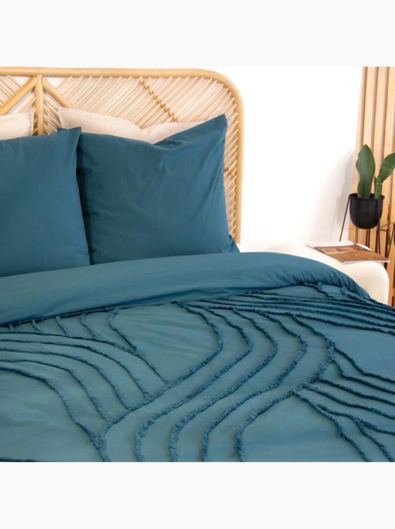 Parure housse de couette verlaine – 240x220 cm – coton lavé tufté – 52 fils/cm² Bleu marine - Kiabi
