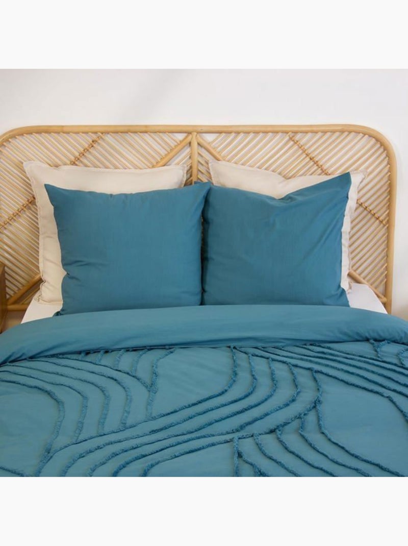 Parure housse de couette verlaine – 240x220 cm – coton lavé tufté – 52 fils/cm² Bleu marine - Kiabi