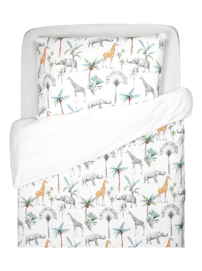 Parure réversible, housse de couette + taie d'oreiller enfant, Safari SEVIRA KIDS Blanc Vert Gris - Kiabi