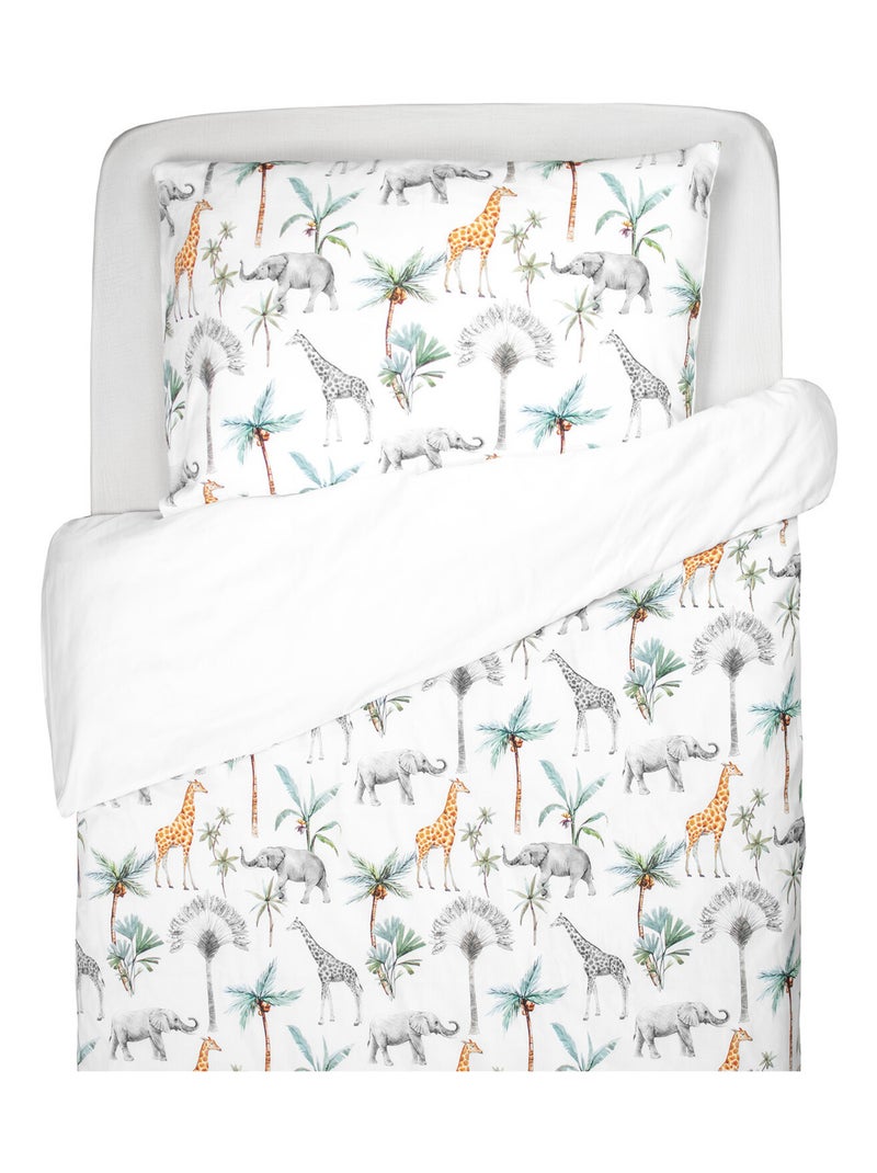 Parure réversible, housse de couette + taie d'oreiller enfant, Safari SEVIRA KIDS Blanc Vert Gris - Kiabi