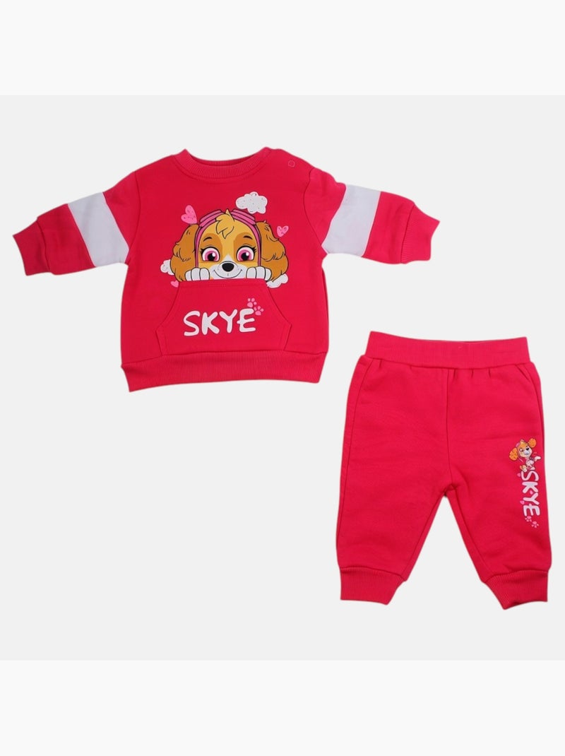 Pat patrouille - ensemble sweat et pantalon de jogging, finitions bord-côte Rose fushia - Kiabi