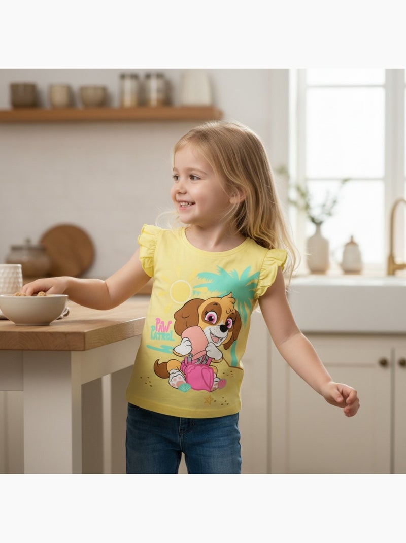 Pat Patrouille - T-shirt manches courtes fille imprimé Jaune - Kiabi