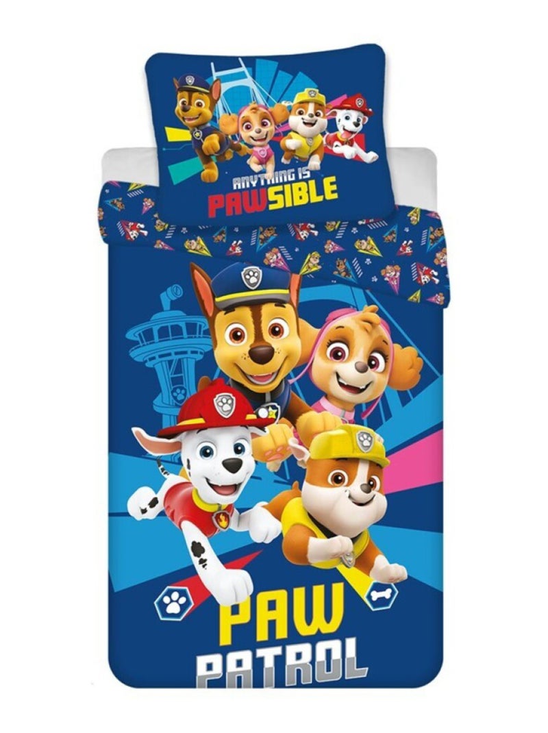 Pat Patrouille, Parure de Lit Enfant Imprimée Réversible Polycoton, CHASE Bleu - Kiabi