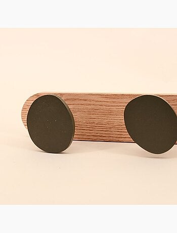 Patère 3 têtes en métal kaki et bois 35x7cm