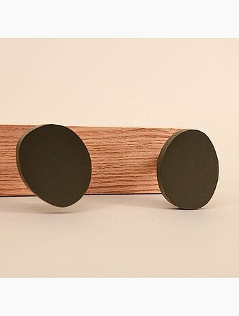 Patère 3 têtes en métal kaki et bois 35x7cm