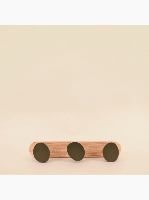 Patère 3 têtes en métal kaki et bois 35x7cm - Kiabi
