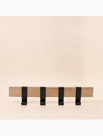 Patère 4 crochets en bois et métal noir 51cm