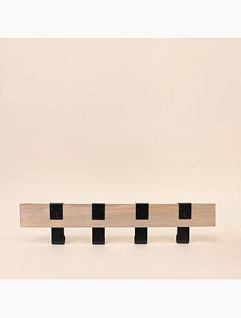 Patère 4 crochets en bois et métal noir 51cm