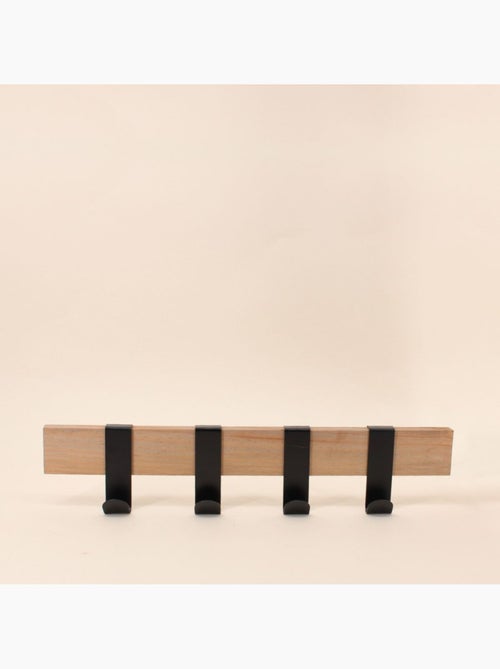 Patère 4 crochets en bois et métal noir 51cm - Kiabi